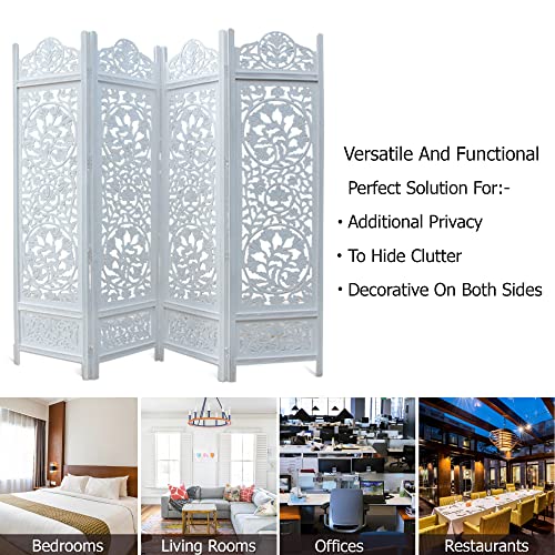 4 Panel Folding Wood Room Divider, Antique Brown, 72 x 80 P209