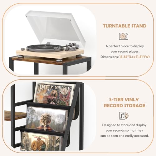 Record Player Stand with Guitar and Vinyl Storage J9238