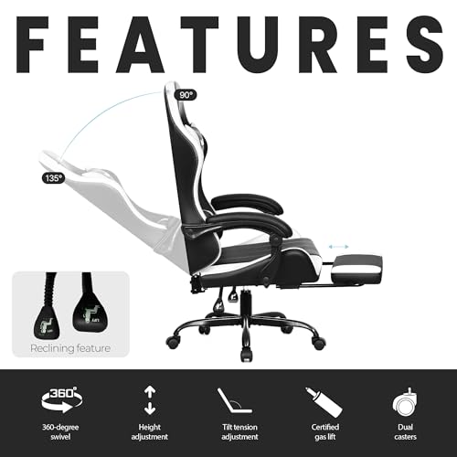 Gaming Chair with Footrest Lumbar Support High Back Recliner Ergonomic Leather L124