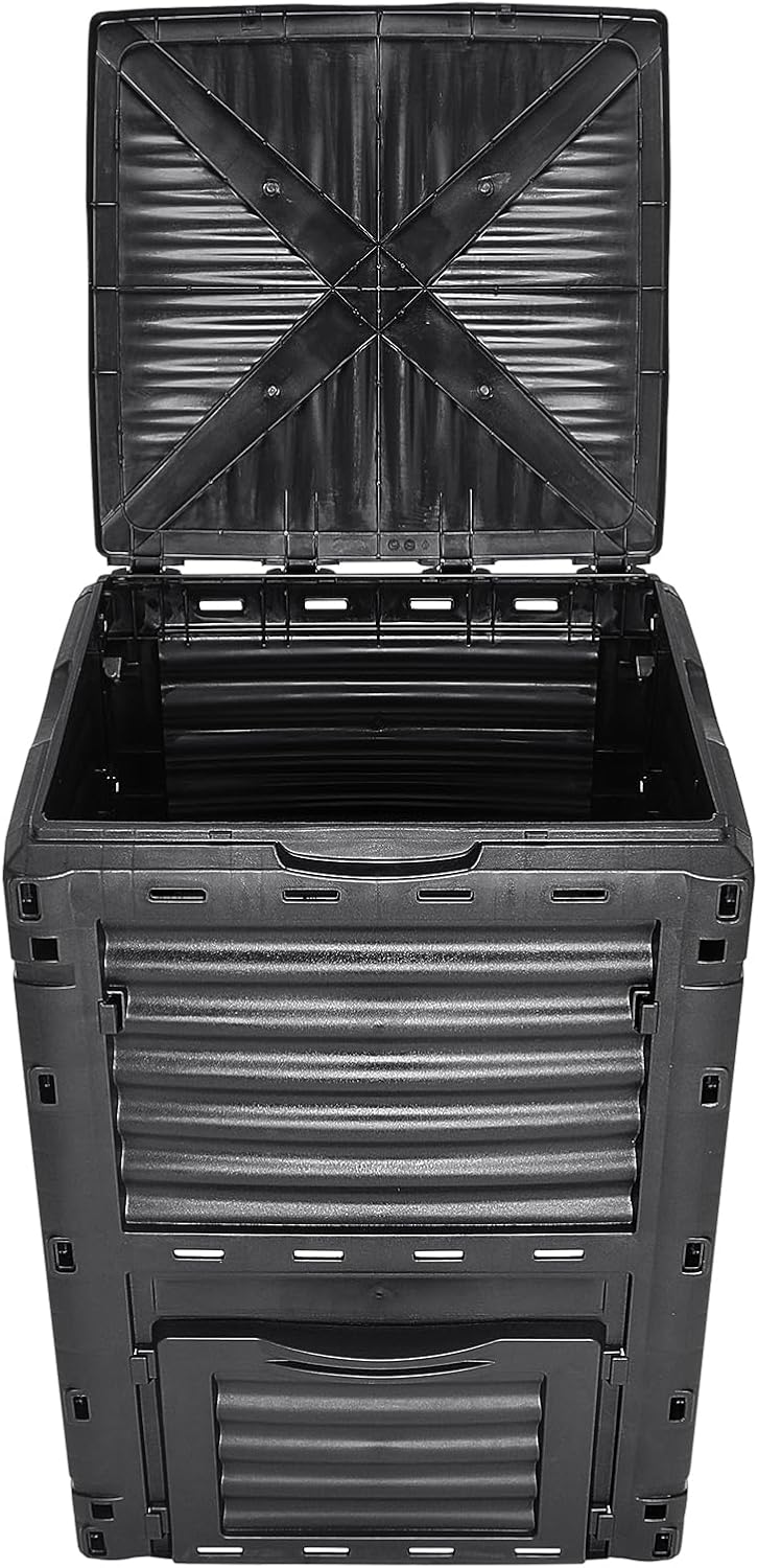 Garden Compost Bin 80 Gallon, BPA Free Composter, Outdoor Composting Bin with Top Lid and Bottom Door A75916