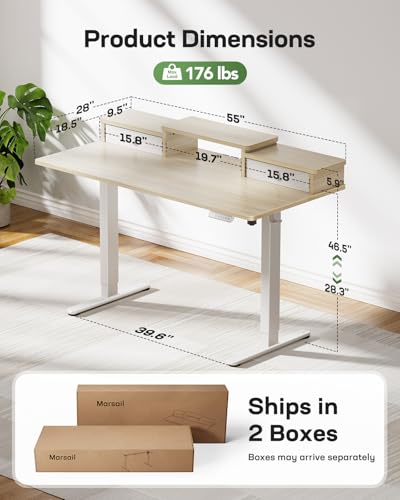 Electric Standing Desk with Drawers, Height Adjustable, Black C6615