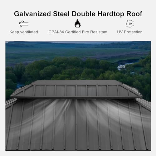 10' x 14' Permanent Hardtop Gazebo with Galvanized Steel Double Roof, Curtains and Netting Included M871