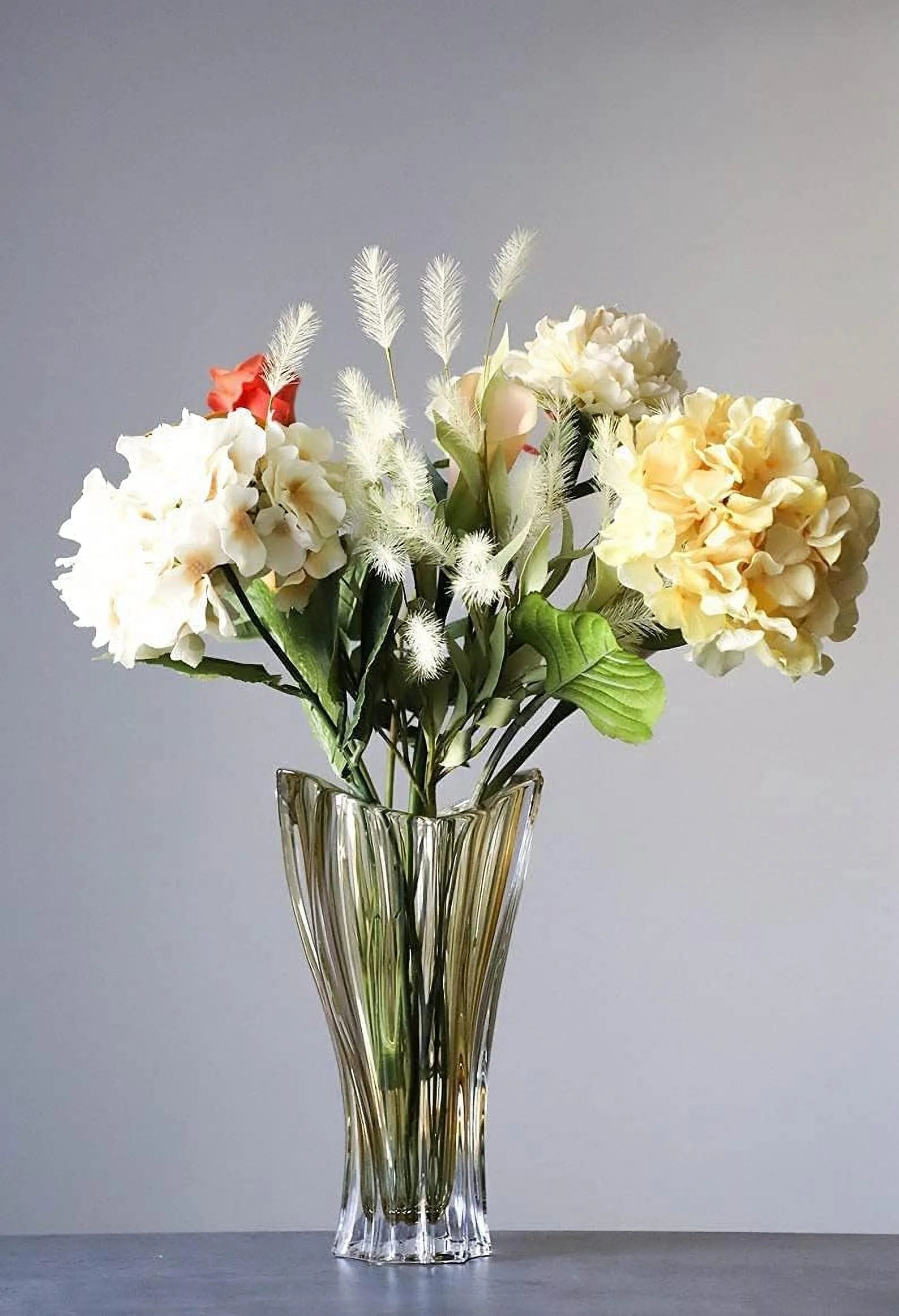 Bohemian Crystal Glass Vase 12" Light Amber Vintage Flower Vase Centerpiece S99079