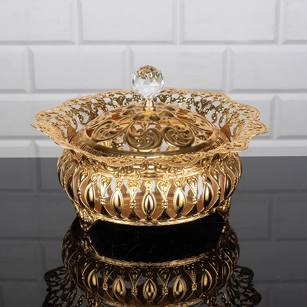 Gold Sugar Serving Bowl with Lid, Stainless Steel Decorative Candy Dish W359