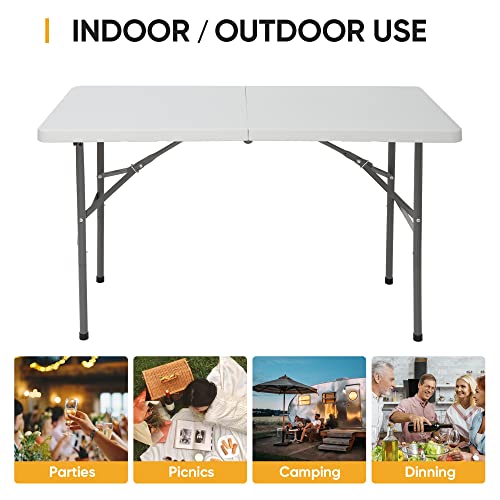 Portable 4 Foot Plastic Folding Table, Indoor Outdoor Heavy Duty, White Y15191