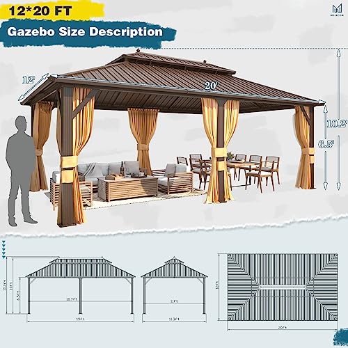 10x13 Hardtop Gazebo with Polycarbonate Double Roof, Aluminum Frame, Curtains and Netting S2701