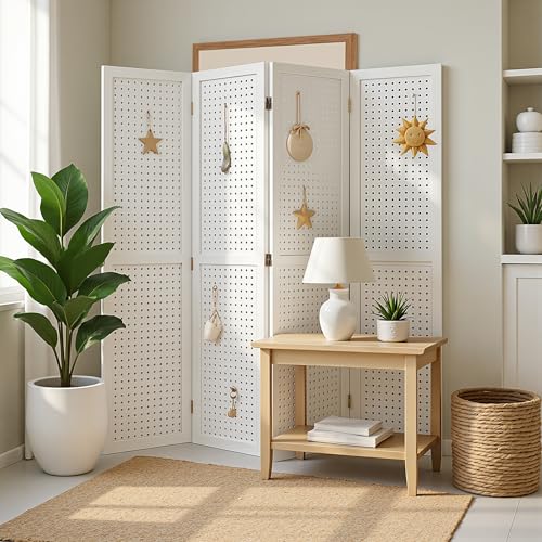 6 Panel Wooden Room Divider with Shelves P850285