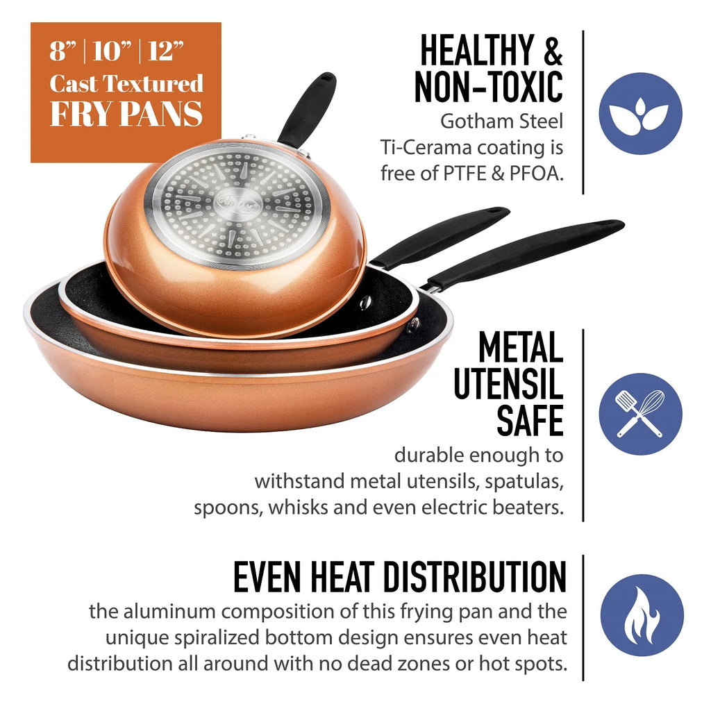 Copper Cast Frying Pan Set, Nonstick Cookware B556
