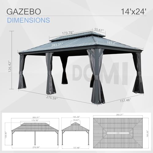 10 x 10 ft Hardtop Gazebo with Netting and Curtains, Galvanized Steel Roof for Patio K80436