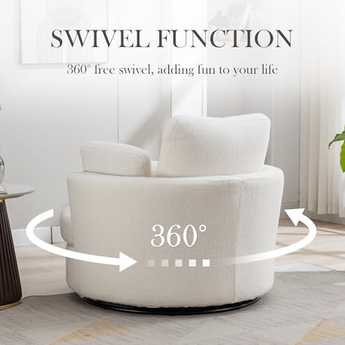 Oversized Swivel Barrel Chair with Ottoman, Chenille, Beige M813