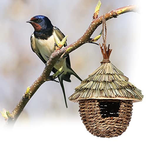 Hanging Straw Woven Bird House for Outdoor Garden Decor N13144