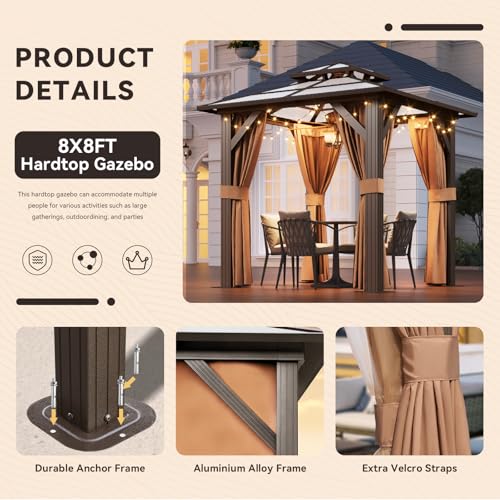 12x16 Hardtop Gazebo with Netting and Curtains for Patio K27275