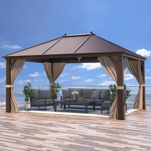 12x20 ft Hardtop Gazebo Double Roof Galvanized Steel Canopy Outdoor Aluminum Frame with Netting and Curtains X191579