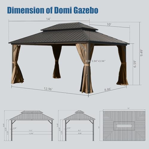 10 x 10 ft Hardtop Gazebo with Netting and Curtains, Galvanized Steel Roof for Patio K80436