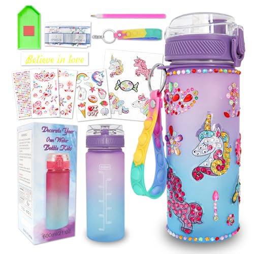 BBLYBD Gem Diamond Painting Crafts,Fun Arts Decorate Your Own Water Bottle Kits for Girls Fun Arts and Crafts Gifts Toys for Girls (Unicorn Gem)