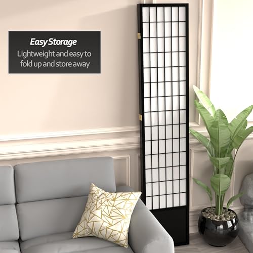 7 ft. Tall Window Pane Shoji Screen Room Divider, 3 Panels, White S15216