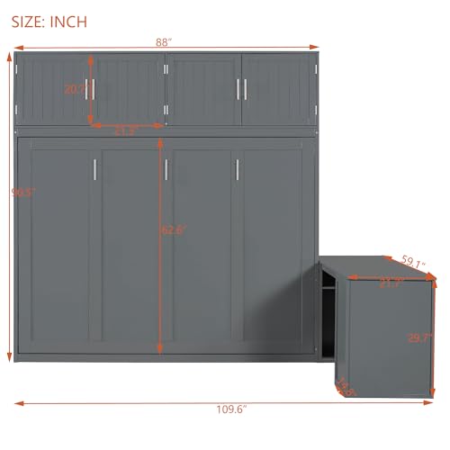 Twin Murphy Bed with Closet, Drawers & Desk, White Q211