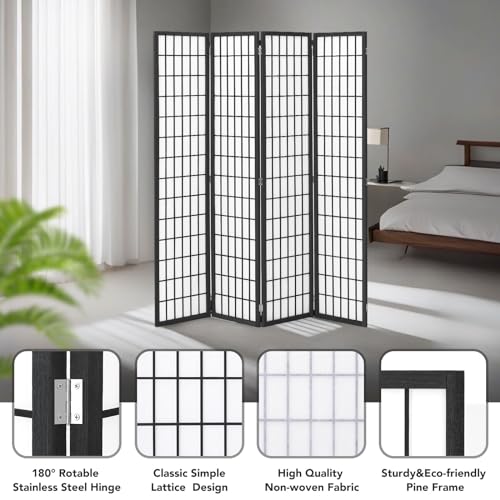 6 Panel Folding Room Divider, Japanese Shoji Screen, 5.9 Ft, Natural T81976