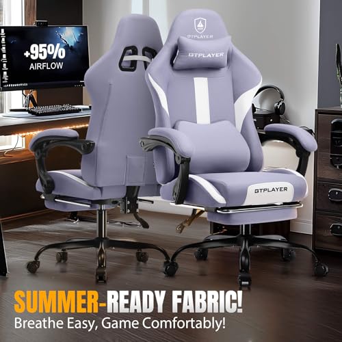 Gaming Chair Ergonomic Office Chair with Foot Rest, Breathable Fabric Computer Chair with Headrest and Lumbar Support O7023