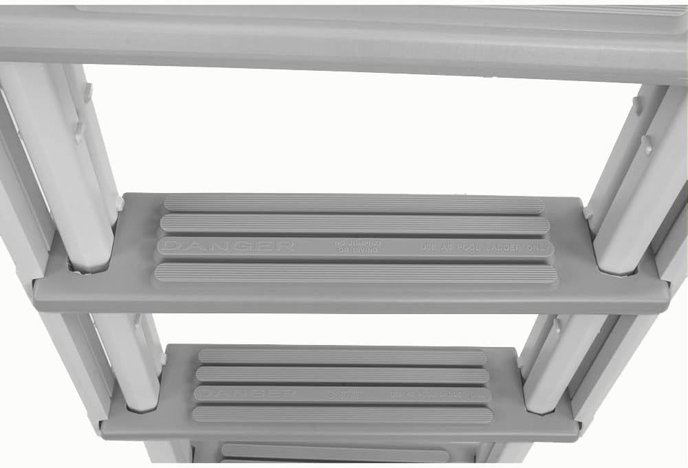 Above Ground Swimming Pool Step & Ladder, Heavy Duty, White Frame with Blue and Gray Steps J41441