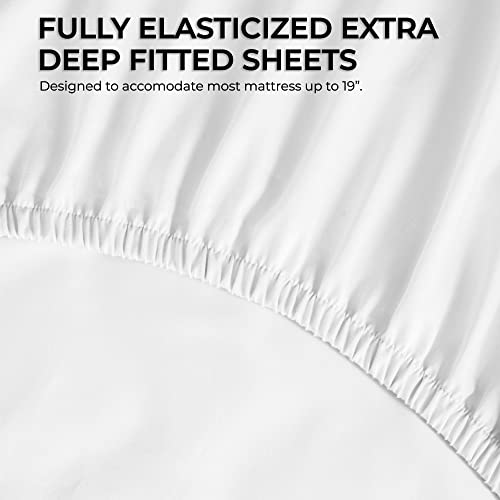 Organic Cotton Deep Pocket Queen Bed Sheet Set, Fits 19" Mattress, Cream B716524