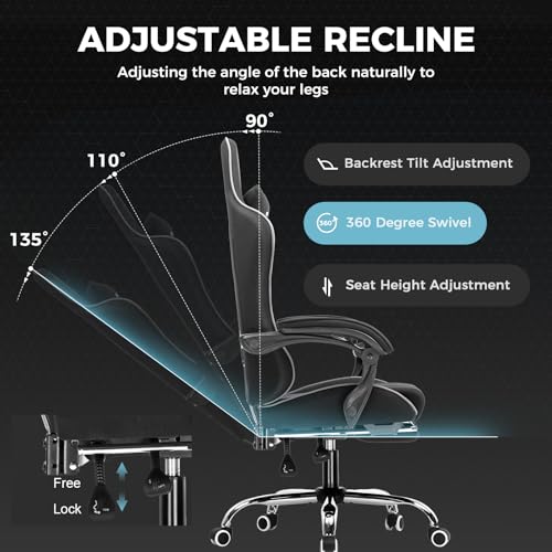 Gaming Chair with Footrest and Lumbar Support, Height Adjustable, Blue Y9034