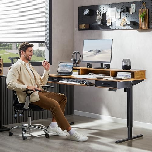 Electric Standing Desk with 2 Drawers, Height Adjustable for Home Office W495