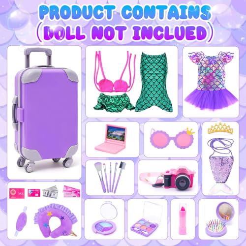 18 Inch Doll Travel Set with Suitcase, Dress, and Accessories B481