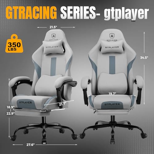 Gaming Chair Ergonomic Office Chair with Foot Rest, Breathable Fabric Computer Chair with Headrest and Lumbar Support O7023