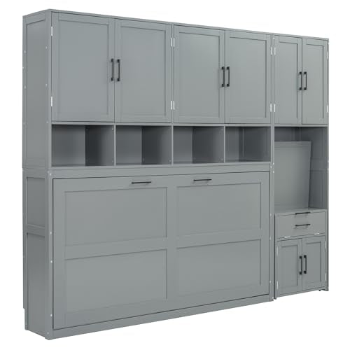 Twin Murphy Bed with Closet, Drawers & Desk, White Q211