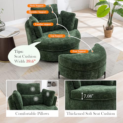 Oversized Swivel Barrel Chair with Ottoman, Chenille, Beige M813