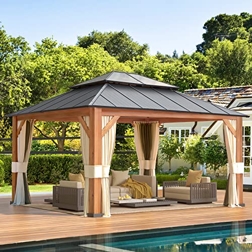 12x20 ft Hardtop Gazebo Double Roof Galvanized Steel Canopy Outdoor Aluminum Frame with Netting and Curtains X191579