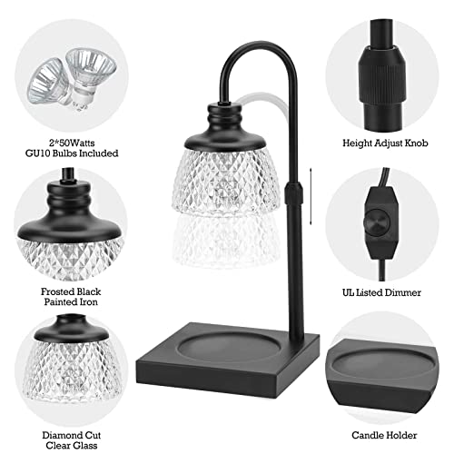 Candle Warmer Lamp with Dimmer, Height Adjustable, 2 Bulbs, Black D658