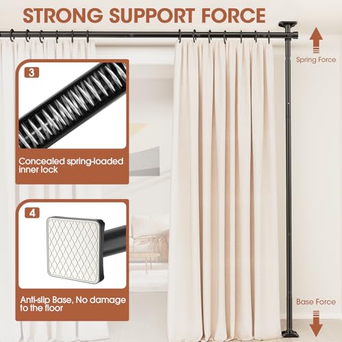Room Divider Curtain Rod, No Drilling, Adjustable 4-10ft Height, Black B245252
