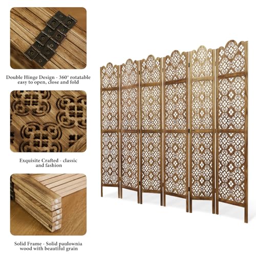 Wood Carved Room Divider 4 Panel Folding Partition Screen X503933