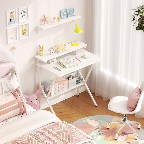 Small Desk with Adjustable Monitor Stand for Small Spaces, Grey G4959