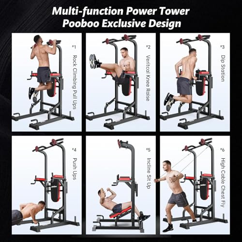Power Tower Dip Station Pull Up Bar for Home Gym Workout, Adjustable Height with Supine Board G8894