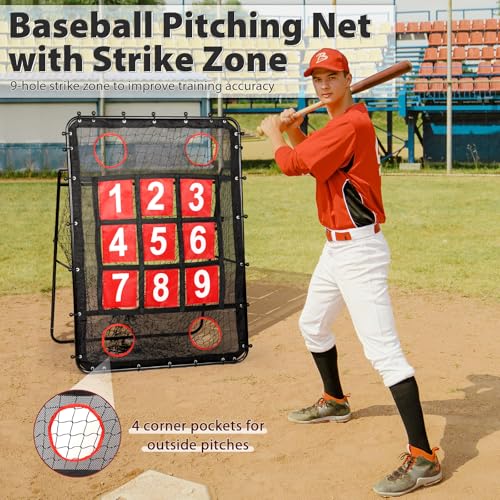 Baseball Pitching Target with Strike Zone, 9-Hole Training Net with Carry Bag L9372