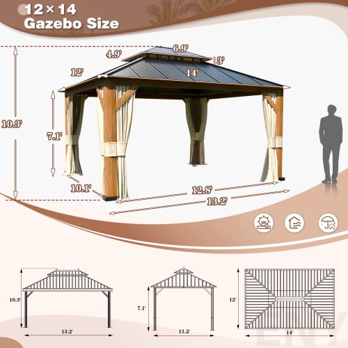 12x20 ft Hardtop Gazebo Double Roof Galvanized Steel Canopy Outdoor Aluminum Frame with Netting and Curtains X191579