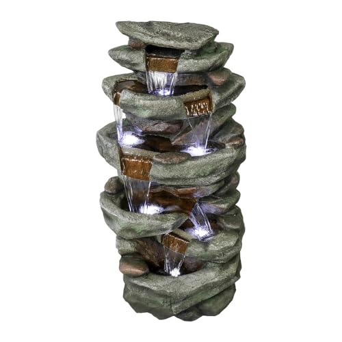 40" High 6-Tier Cascading Rock Outdoor Water Fountain with LED Lights D57471