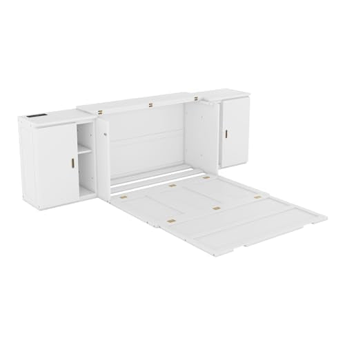 Murphy Bed Chest with Shelves and USB Ports, Foldable Wood Frame Y56482
