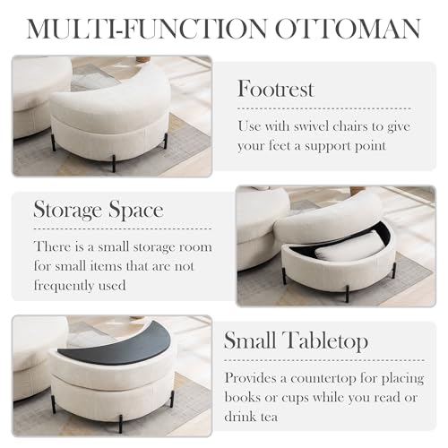Oversized Swivel Barrel Chair with Ottoman, Chenille, Beige M813