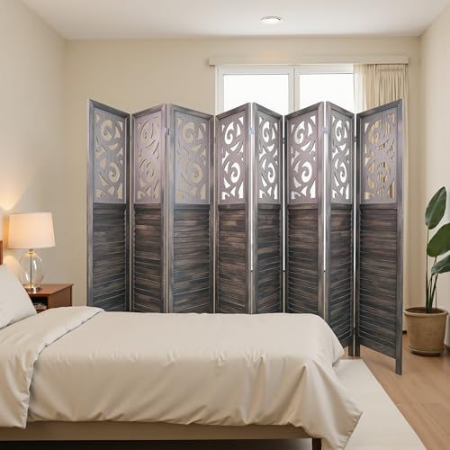 6 Panel Wooden Room Divider with Shelves P850285