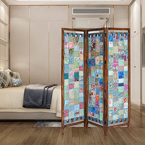 4 Panel Folding Wood Room Divider, Antique Brown, 72 x 80 P209