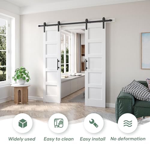 Double 21x84in White Barn Door with 7FT Sliding Hardware Kit, MDF, PVC Surface, DIY Assembly R60322