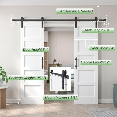 Double 21x84in White Barn Door with 7FT Sliding Hardware Kit, MDF, PVC Surface, DIY Assembly R60322