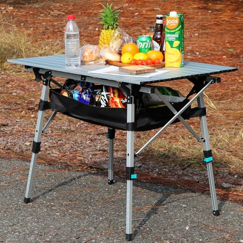 Portable Camping Table with Adjustable Legs, Lightweight Aluminum Folding Table K4689
