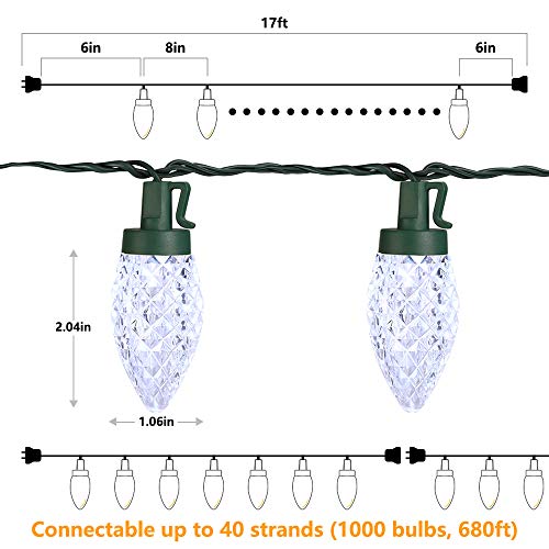 C9 Christmas Lights Cool White 16FT 25 LED Outdoor Connectable U834612