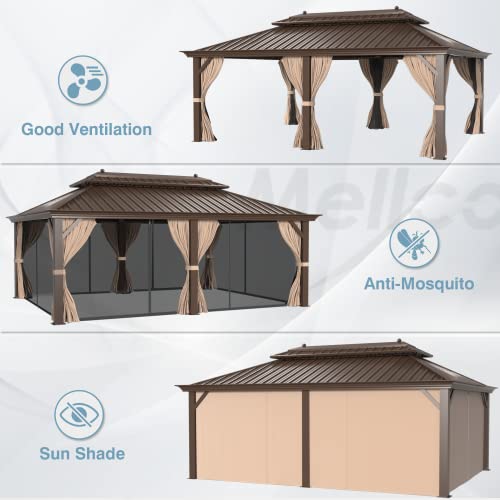12x16 ft Hardtop Gazebo with Double Roof, Curtains and Netting T94173