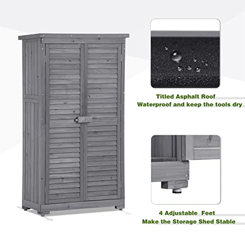 Outdoor Wood Storage Cabinet with Shelves for Garden and Patio S33670
